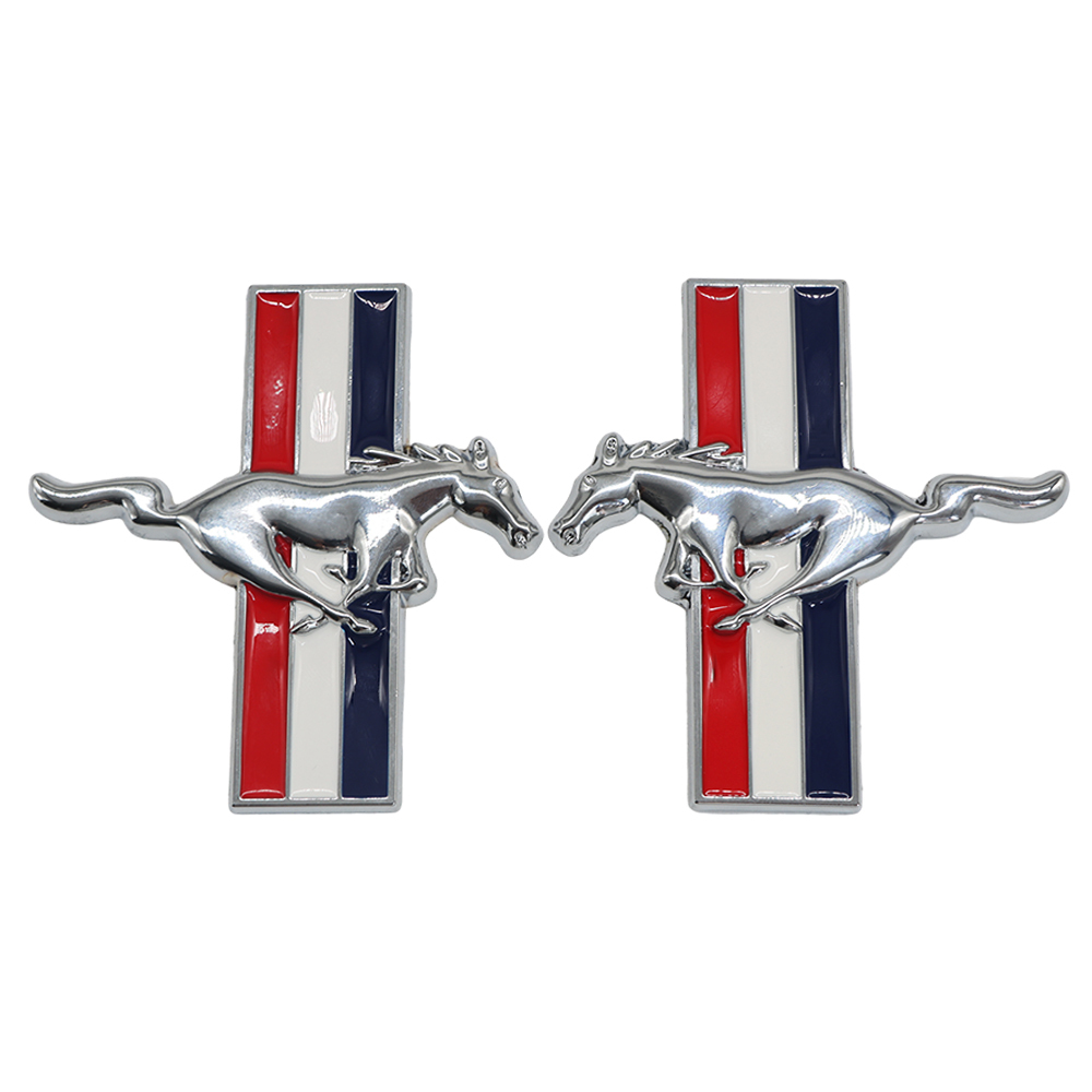 Ford Mustang GT Side Fender Running Horse Emblems Badges Nameplate 3D Stickers Decals Chrome Blue Red White 2PCS SET  