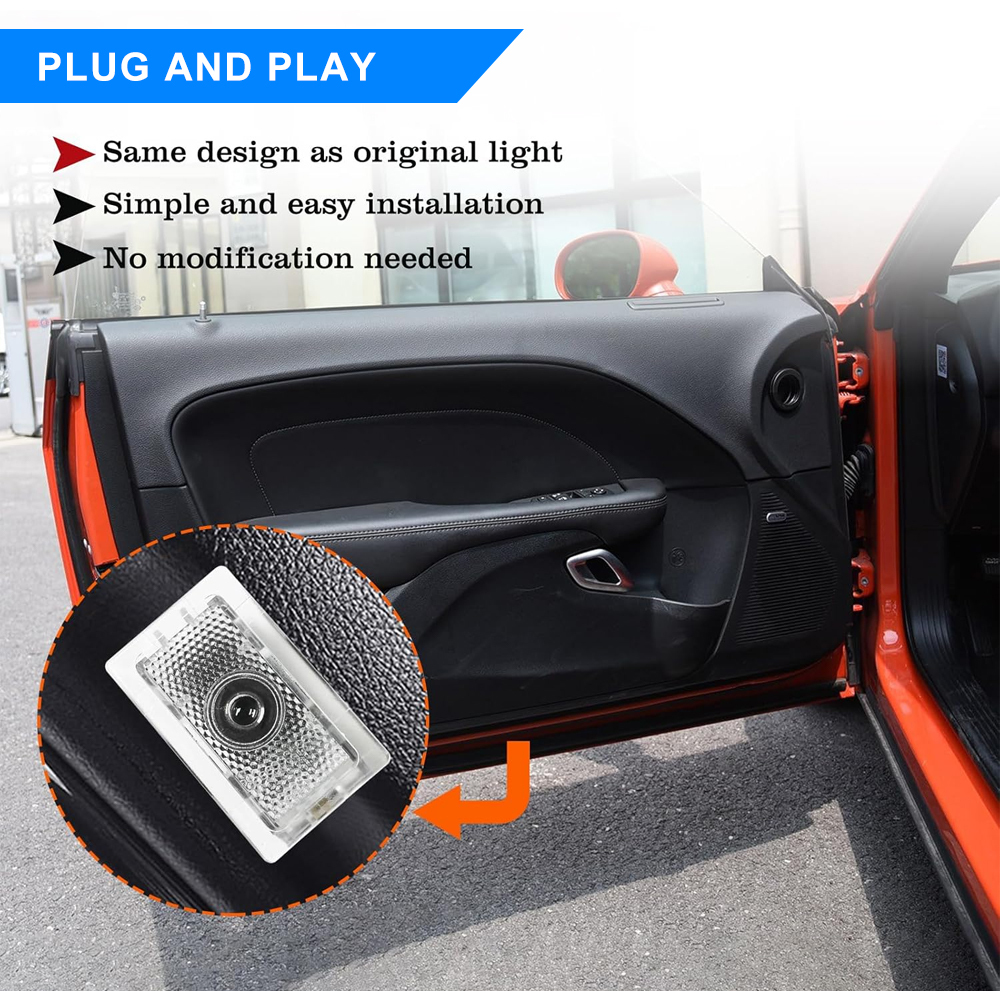 2pcs For 2006-2023 Charger Hellcat HD Car LED Door Courtesy Puddle projector Light Red Dodge 