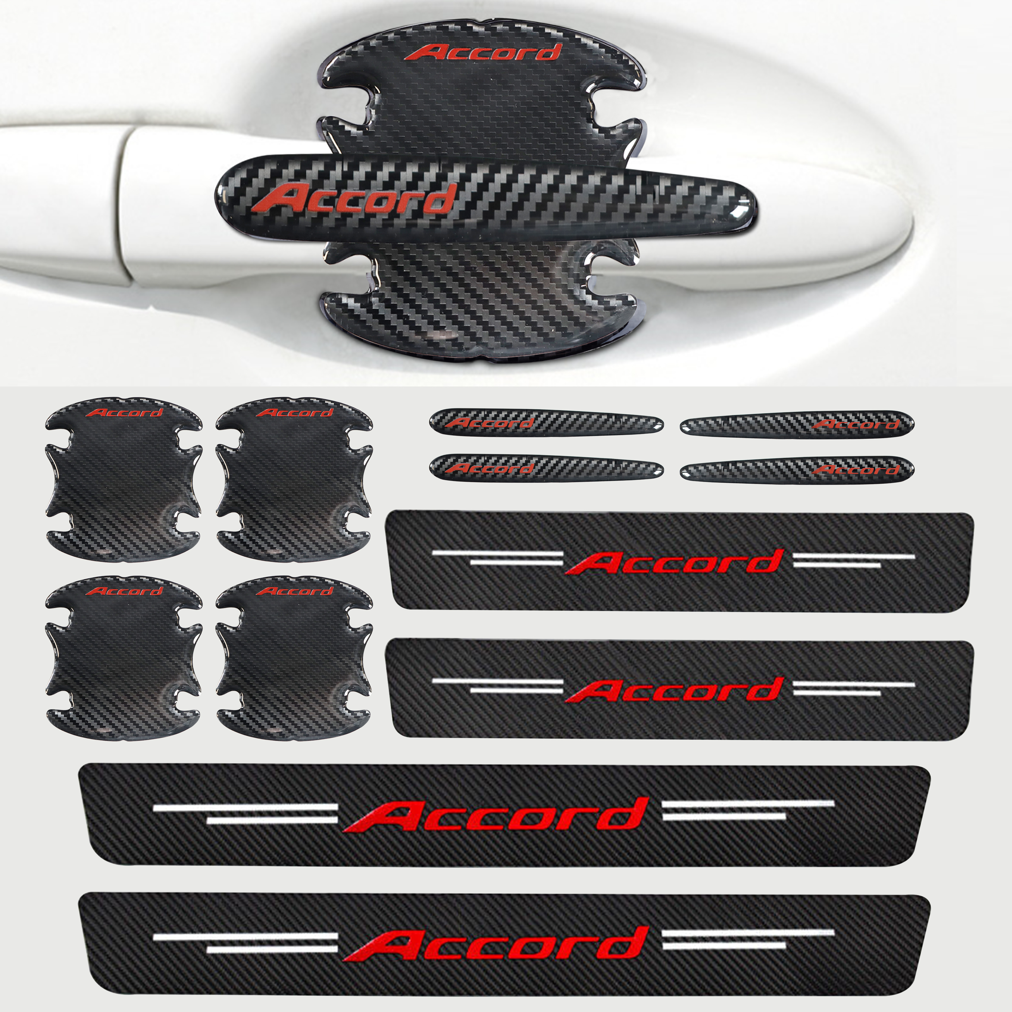 12PCS Accord Carbon Fiber Door Sill Cover Protector Black Red Honda