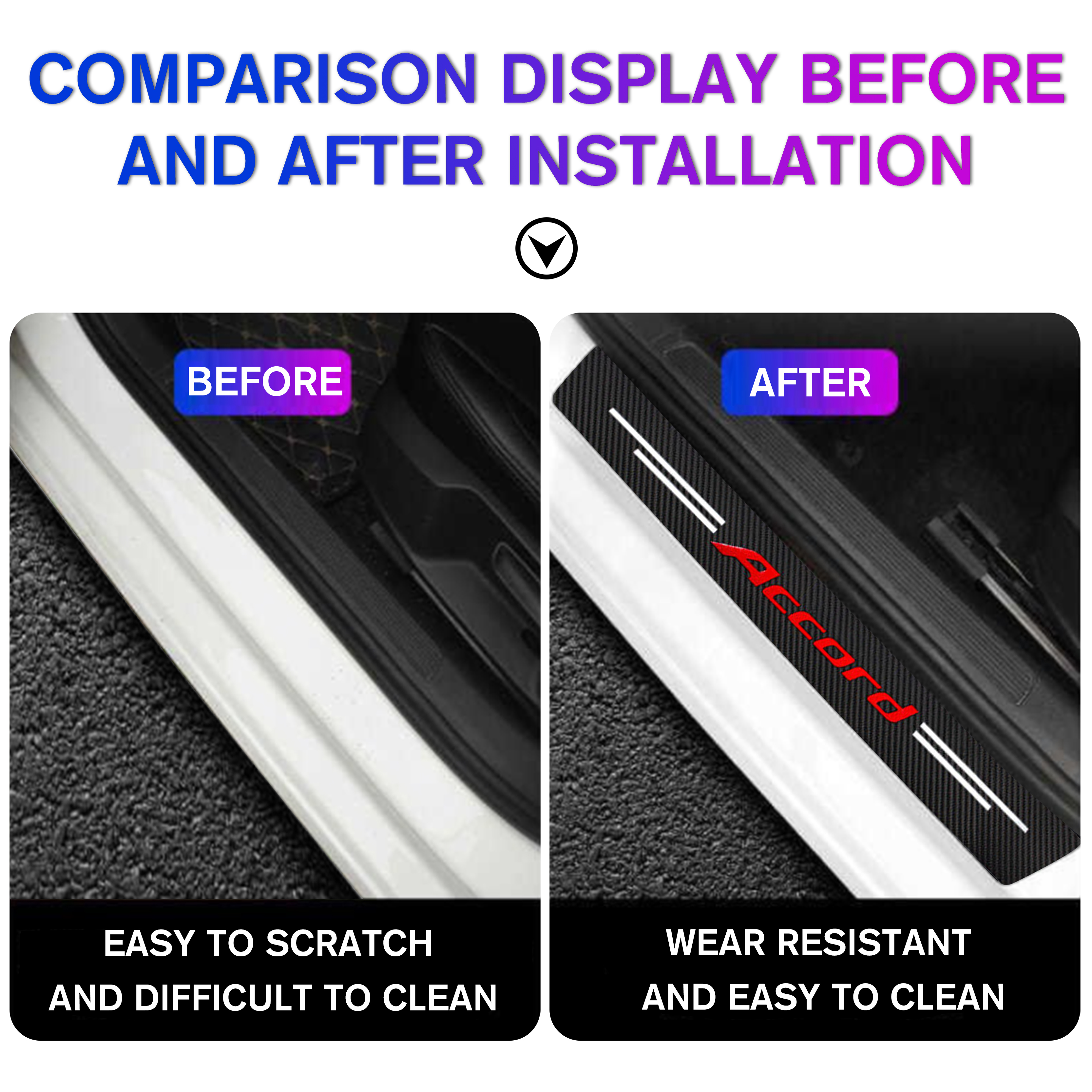 12PCS Accord Carbon Fiber Door Sill Cover Protector Black Red Honda