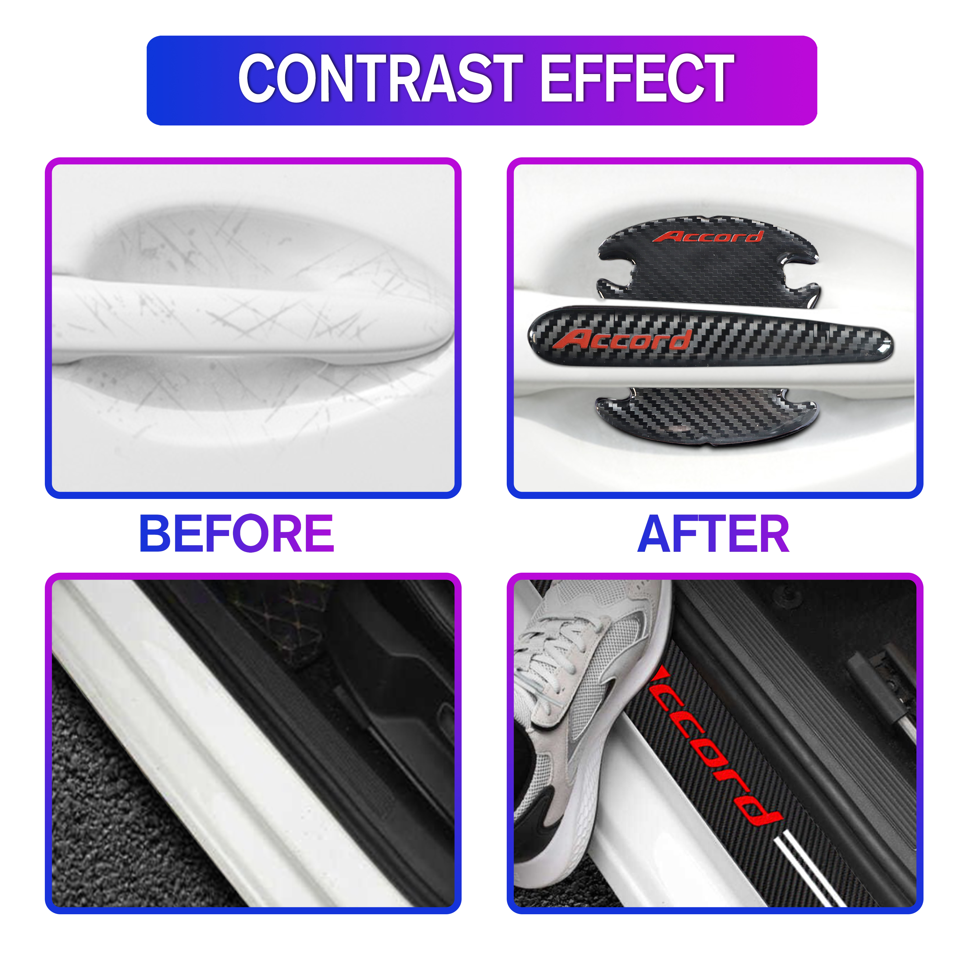 12PCS Accord Carbon Fiber Door Sill Cover Protector Black Red Honda
