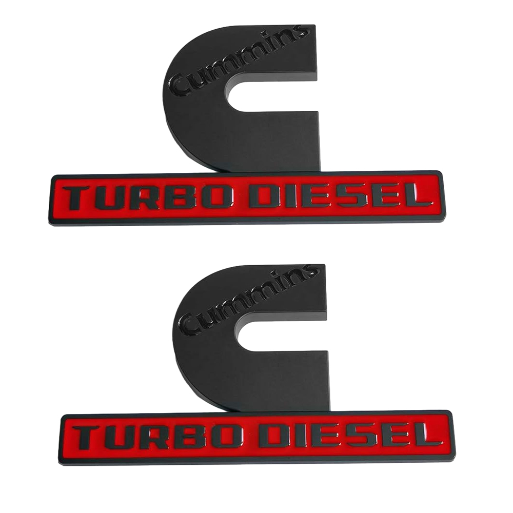 Dodge RAM 2500 3500 Side Fender Cummins Turbo Diesel Emblems Badges Left & Right Nameplates Black Red SET OF 2