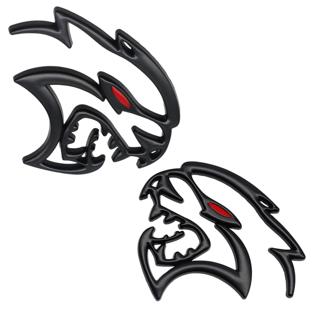 {Metal} Dodge SRT Charger Challenger Durango Red Eye Hellcat Emblems Side Fender Devil Cat Nameplate Badge 3D Stickers Decals Matte Black 2PCS