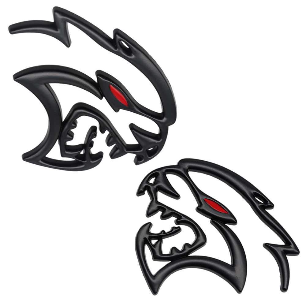 {Metal} Dodge SRT Charger Challenger Durango Red Eye Hellcat Emblems Side Fender Devil Cat Nameplate Badge 3D Stickers Decals Matte Black 2PCS