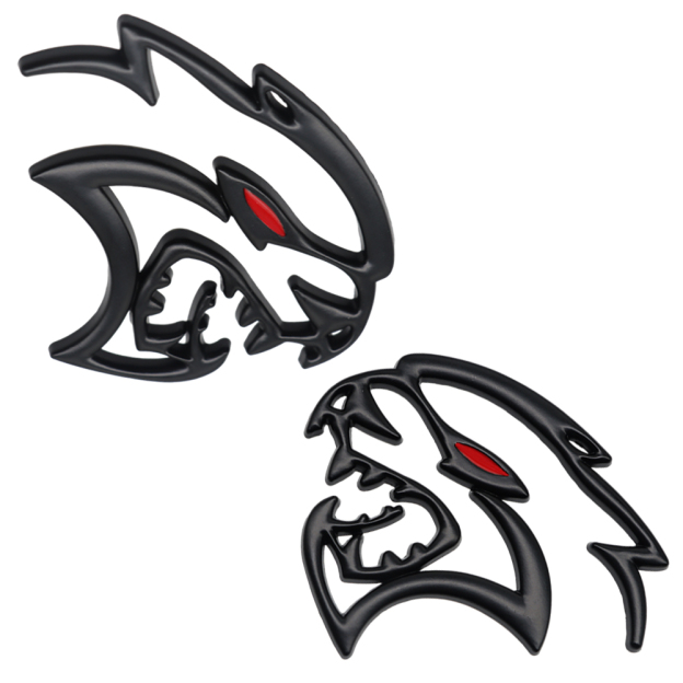 {Metal} Dodge SRT Charger Challenger Durango Red Eye Hellcat Emblems Side Fender Devil Cat Nameplate Badge 3D Stickers Decals Matte Black 2PCS