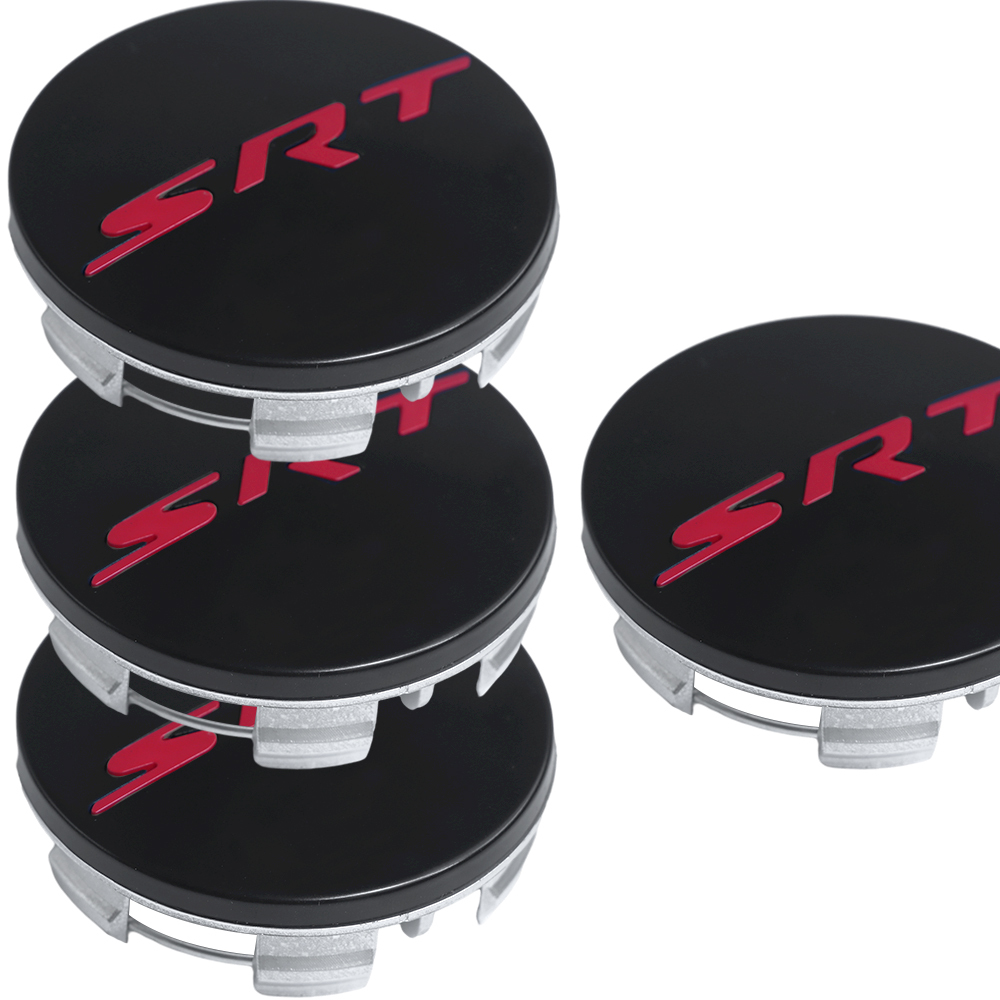 63MM Dodge Charger Challenger SRT Wheel Center Caps SRT 2011-2022 Rim Center Cover Black Red 4PCS SET 