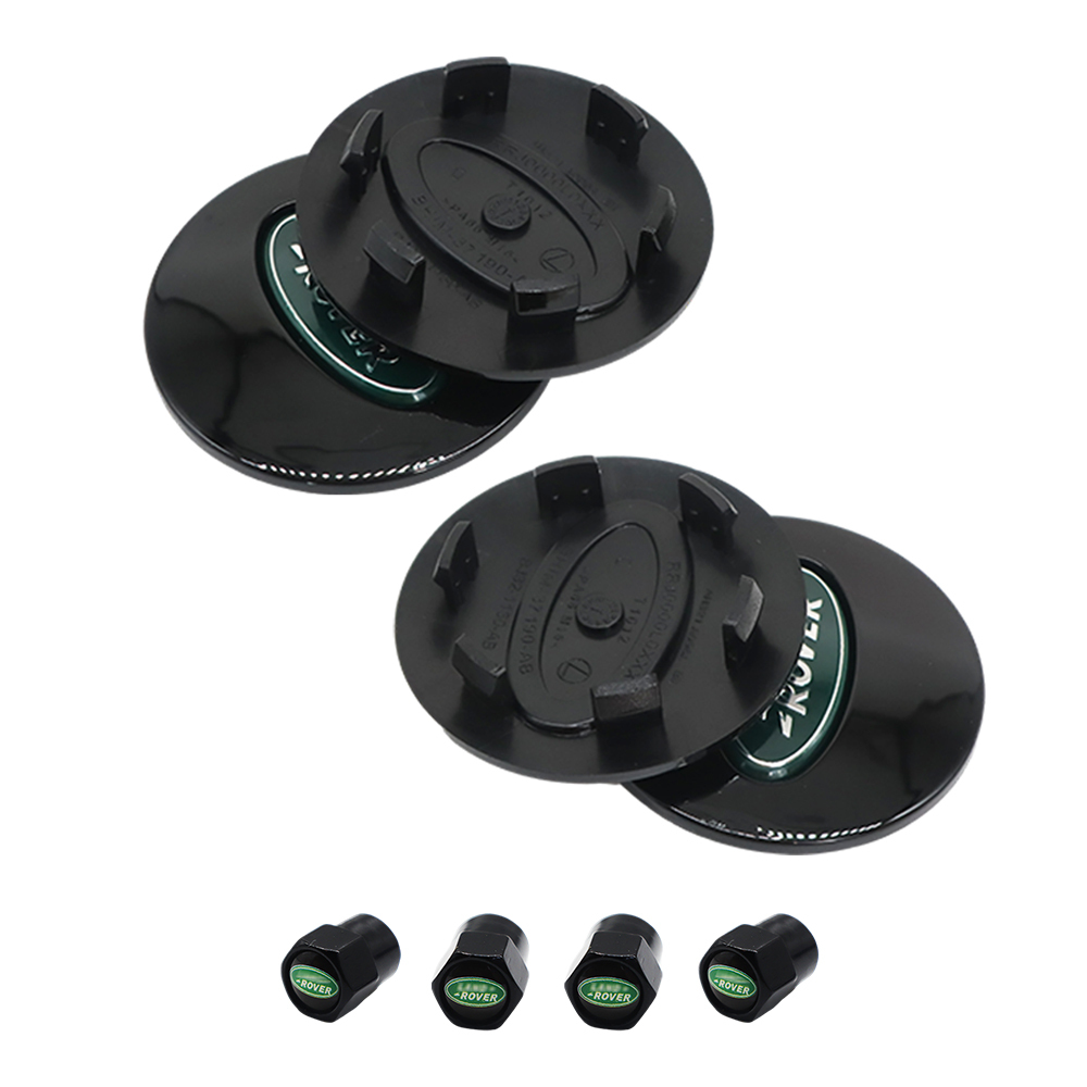 Classic Green: 62mm Center Caps & Valve Stem Caps Set for Land Rover