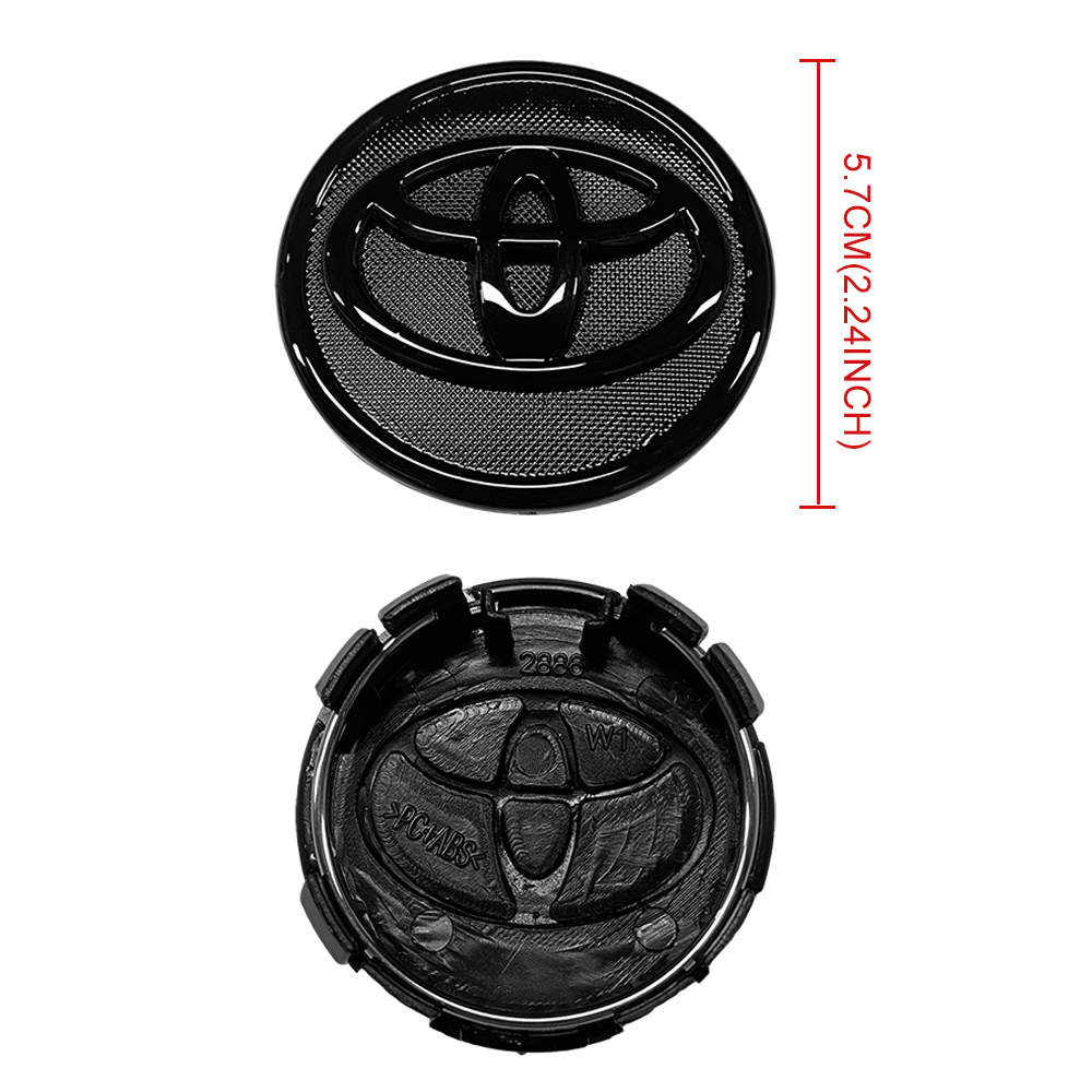 FIT FOR TOYOTA SET OF 4 BLACK 57mm/2.24in Wheel Center Caps &4 Tire Valve Stem Caps