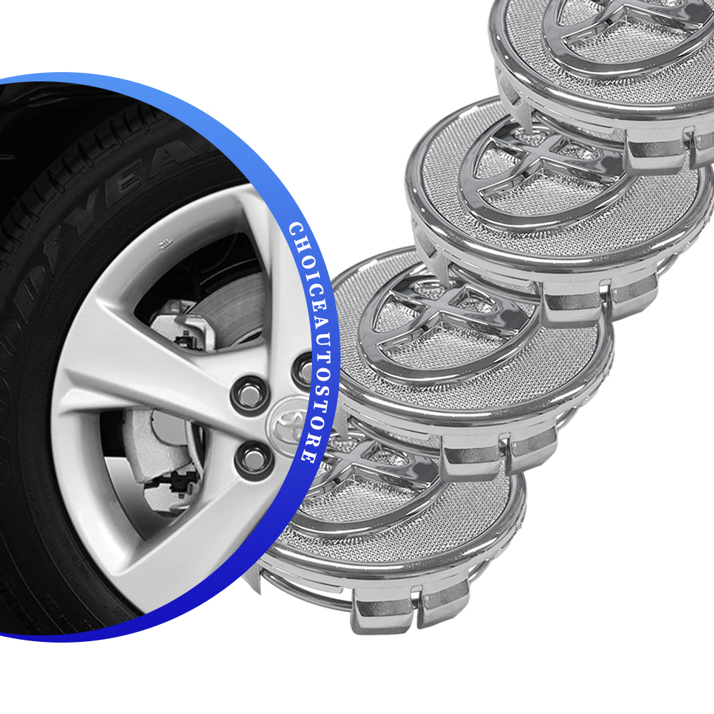 SET 4 TOYOTA WHEEL CENTER CAPS 57 MM SILVER/CHROME COROLLA PRIUS YARIS