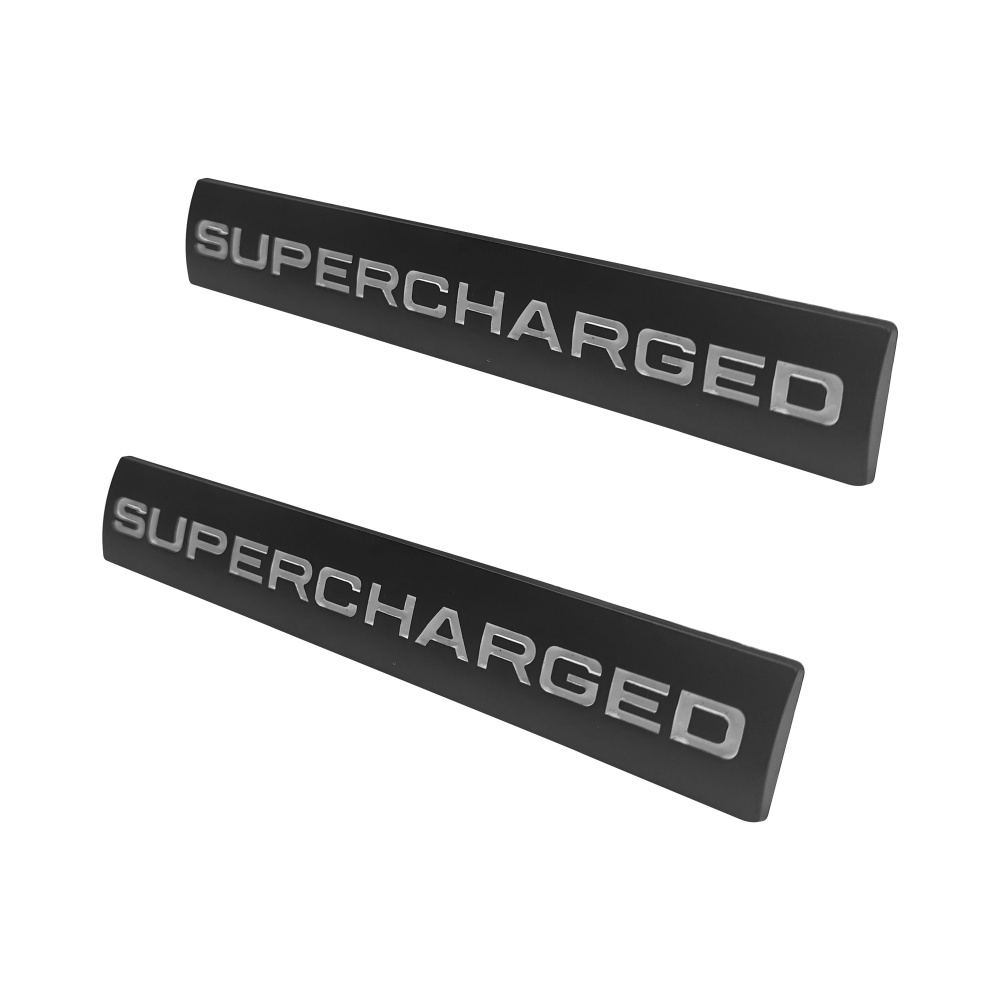 2Pcs Land Rover SUPERCHARGED Rear Tailgate Liftgate Letter Badge Metal Black White