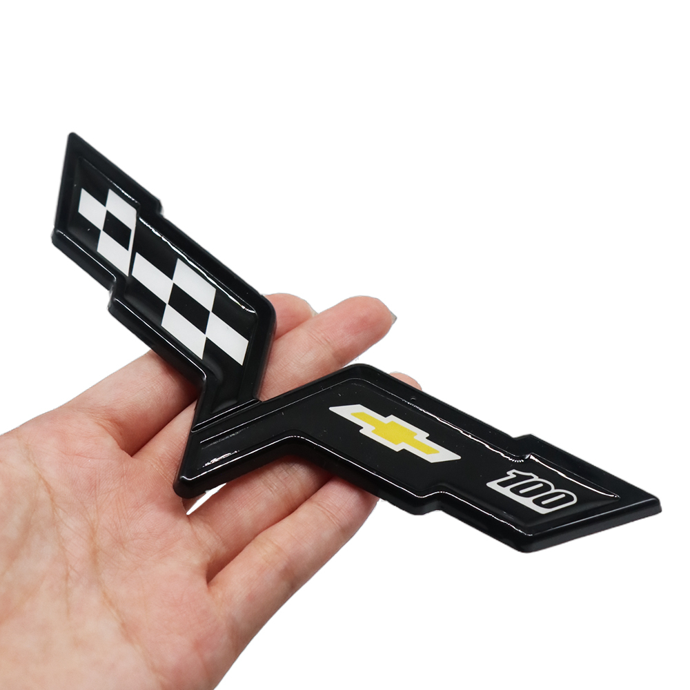1pc 2005-2013 C6 Corvette Plastic Front Rear Crossed Flag Badge Gloss Black Chevrolet