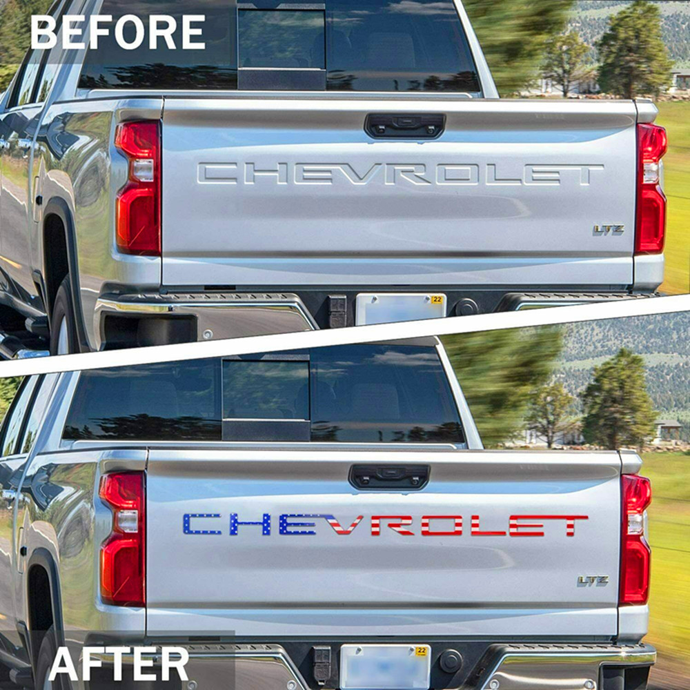 2019-2026 Silverado 1500 2500HD 3500HD Acrylic Tailgate Insert Letter US Flag Chevrolet Letter