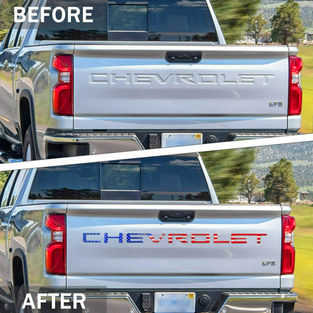 2019-2026 Silverado 1500 2500HD 3500HD Acrylic Tailgate Insert Letter US Flag Chevrolet Letter
