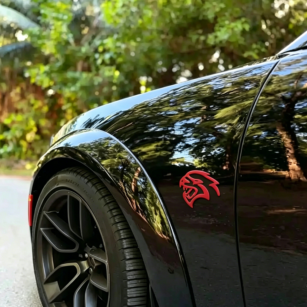 2PCS SRT Hellcat Devil Cat Charger Challenger Durango Side Fender Badge 3D Matte Red Dodge 68394607AB