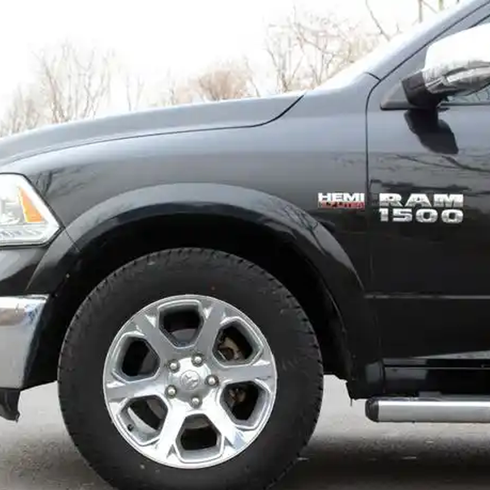 2PCS 2013-24 RAM 1500 2500 3500 4500 5500 HEMI 5.7 LITER Side Fender Badge Silver Black 3D Decal Dodge 68149700AB