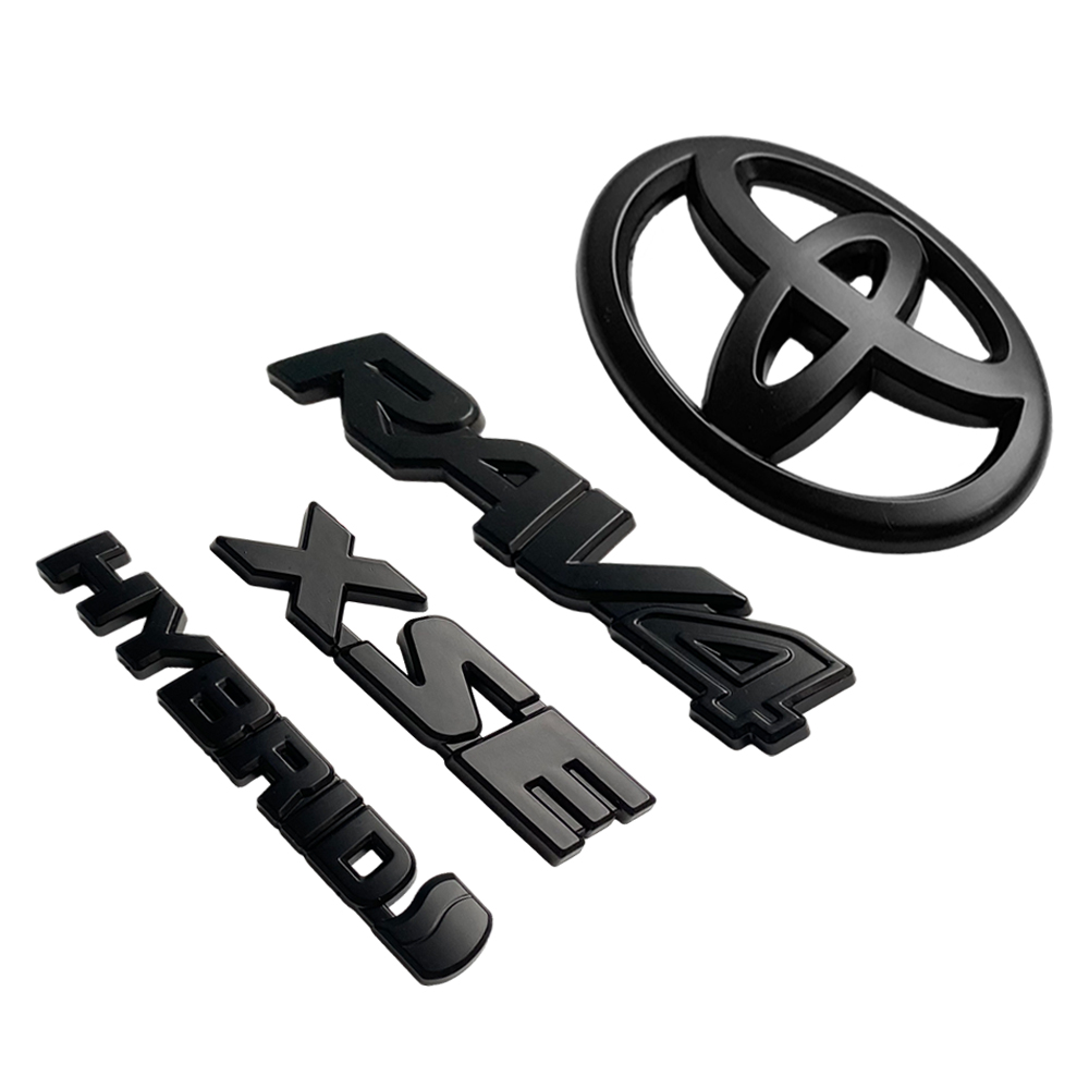 4PCS 2019-2024 RAV4 XSE Hybrid ABS Plastic Front Door Overlay Emblem Matte Black Toyota 