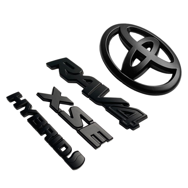 4PCS 2019-2024 RAV4 XSE Hybrid ABS Plastic Front Door Overlay Emblem Matte Black Toyota 