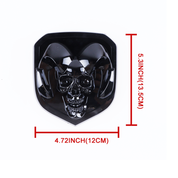 1Pc 2013-2018 Ram 1500 2500 3500 ABS Front Hood Emblem Gloss Black Dodge Ram Skull Head Front Grille Decal