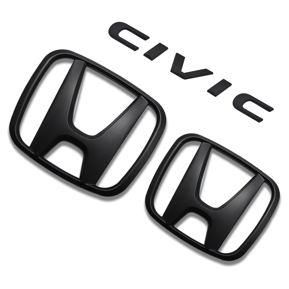 1Set 2015-2021 Civic ABS Front Grille Trunk H+ Emblem Matte Black Honda 75722-TBA-A00