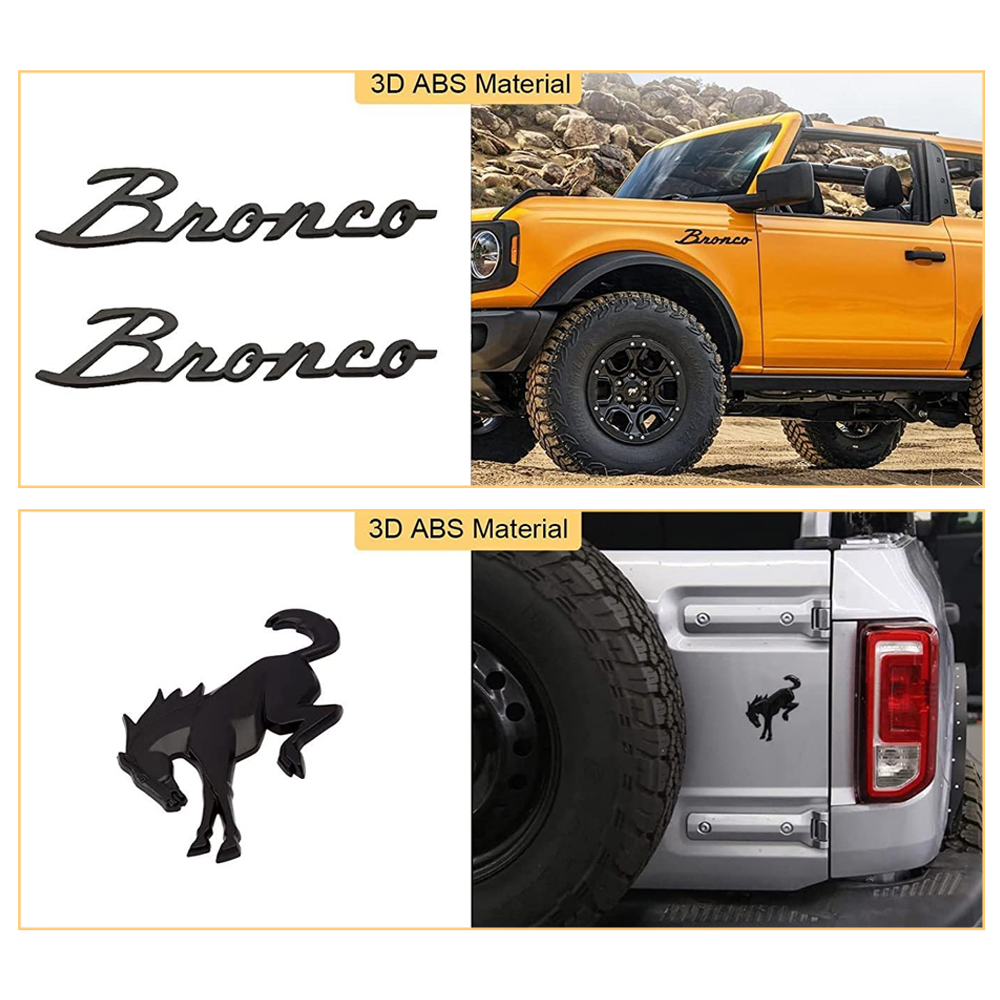 3Pcs For 2021-2026 Bronco Left Right Tailgate Emblem Kit Badge Gloss Black Set Ford M-1447-BRMB