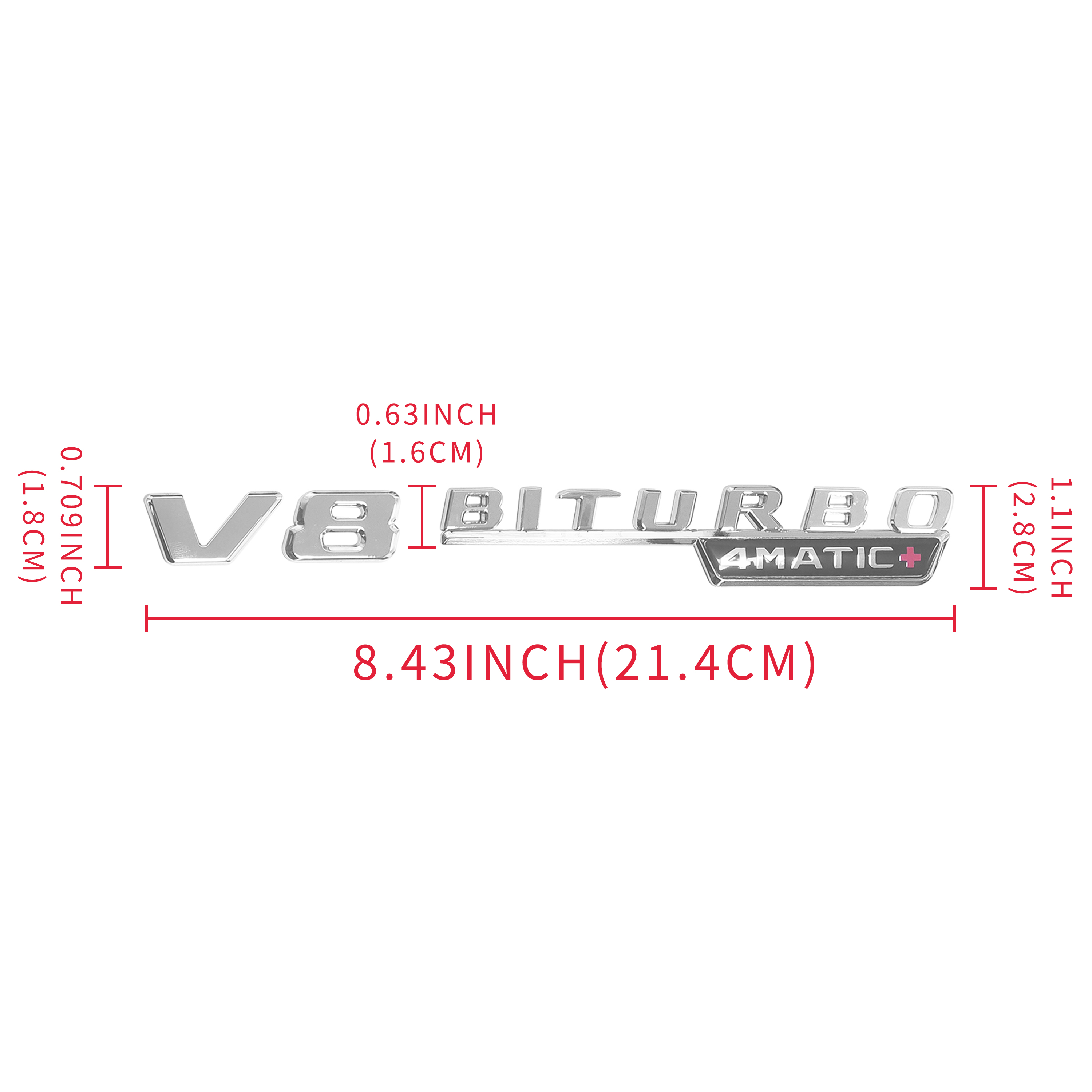 2Pcs 2021-2026 AMG ABS Chrome V8 BITURBO 4MATIC+ Letter Side Fender Silver Benz A1678176600