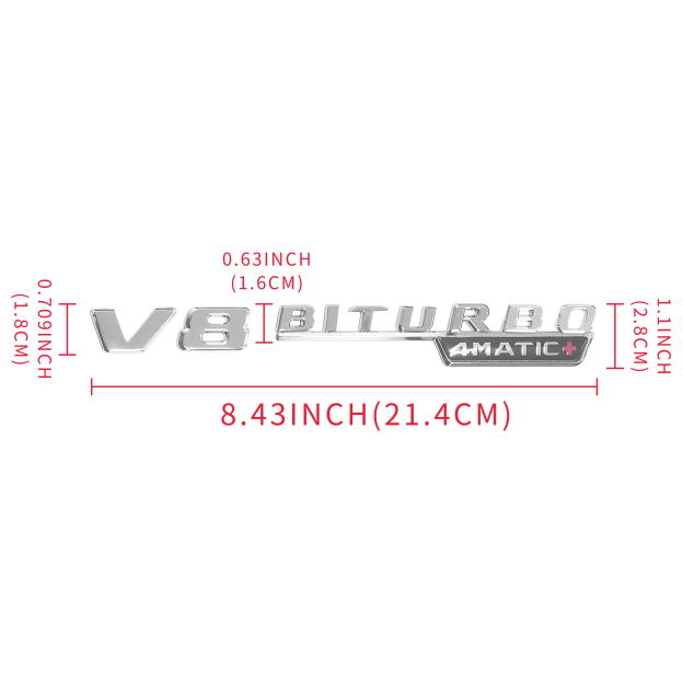 2Pcs 2021-2026 AMG ABS Chrome V8 BITURBO 4MATIC+ Letter Side Fender Silver Benz A1678176600
