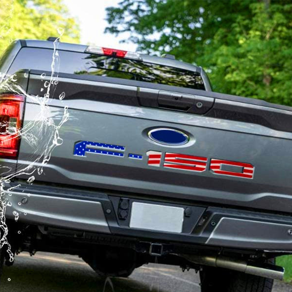For 2021-2025 F-150 USA Flag 3D Raised Acrylic Rear Tailgate Trunk Insert Letters Blue Red Ford