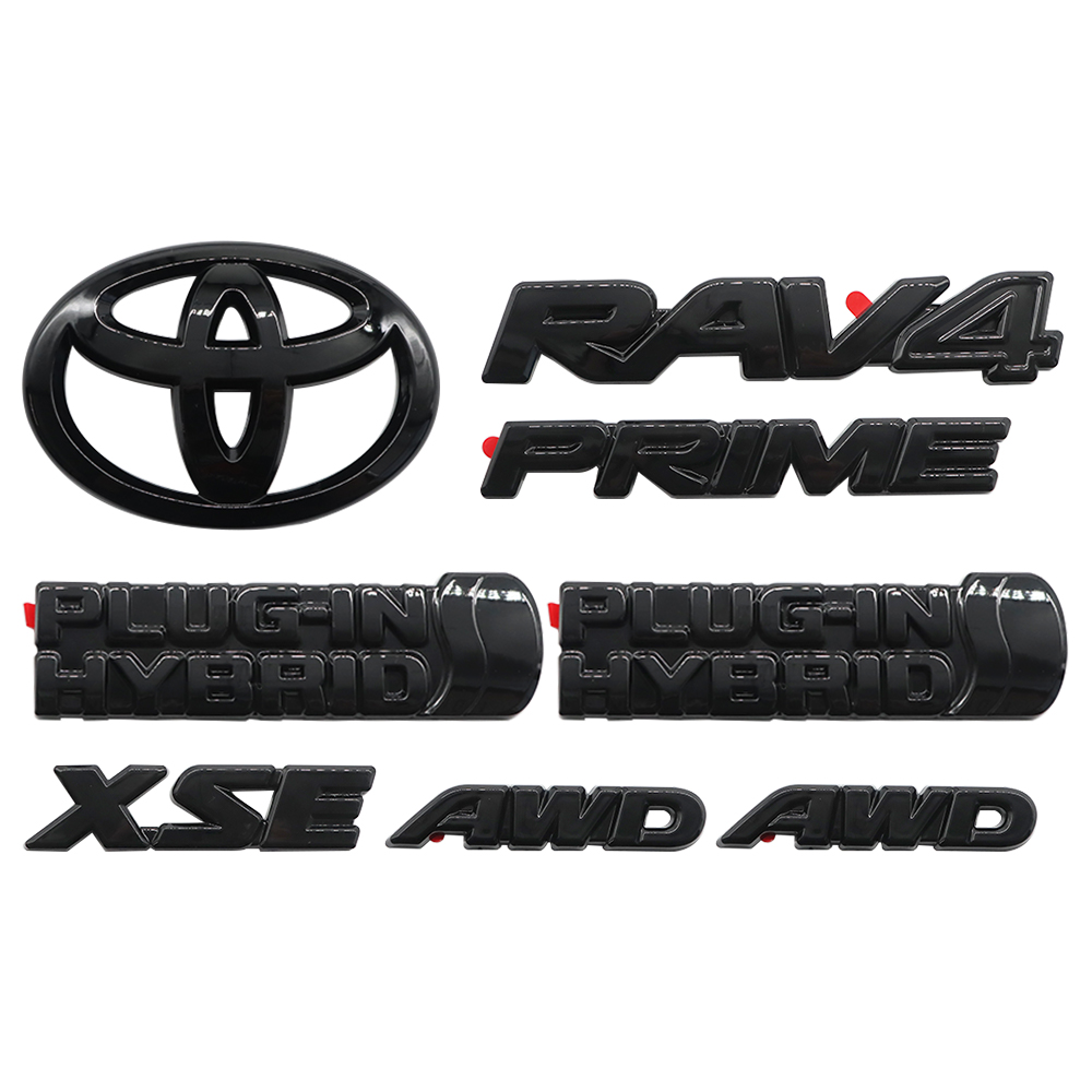 8pcs 2021-2024 RAV4 Prime XSE AWD Emblem Overlay Gloss Blackout Toyota