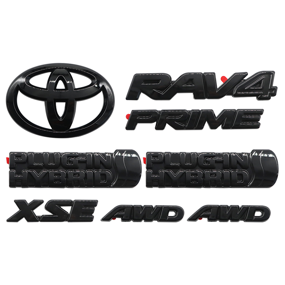 8pcs 2021-2024 RAV4 Prime XSE AWD Emblem Overlay Gloss Blackout Toyota