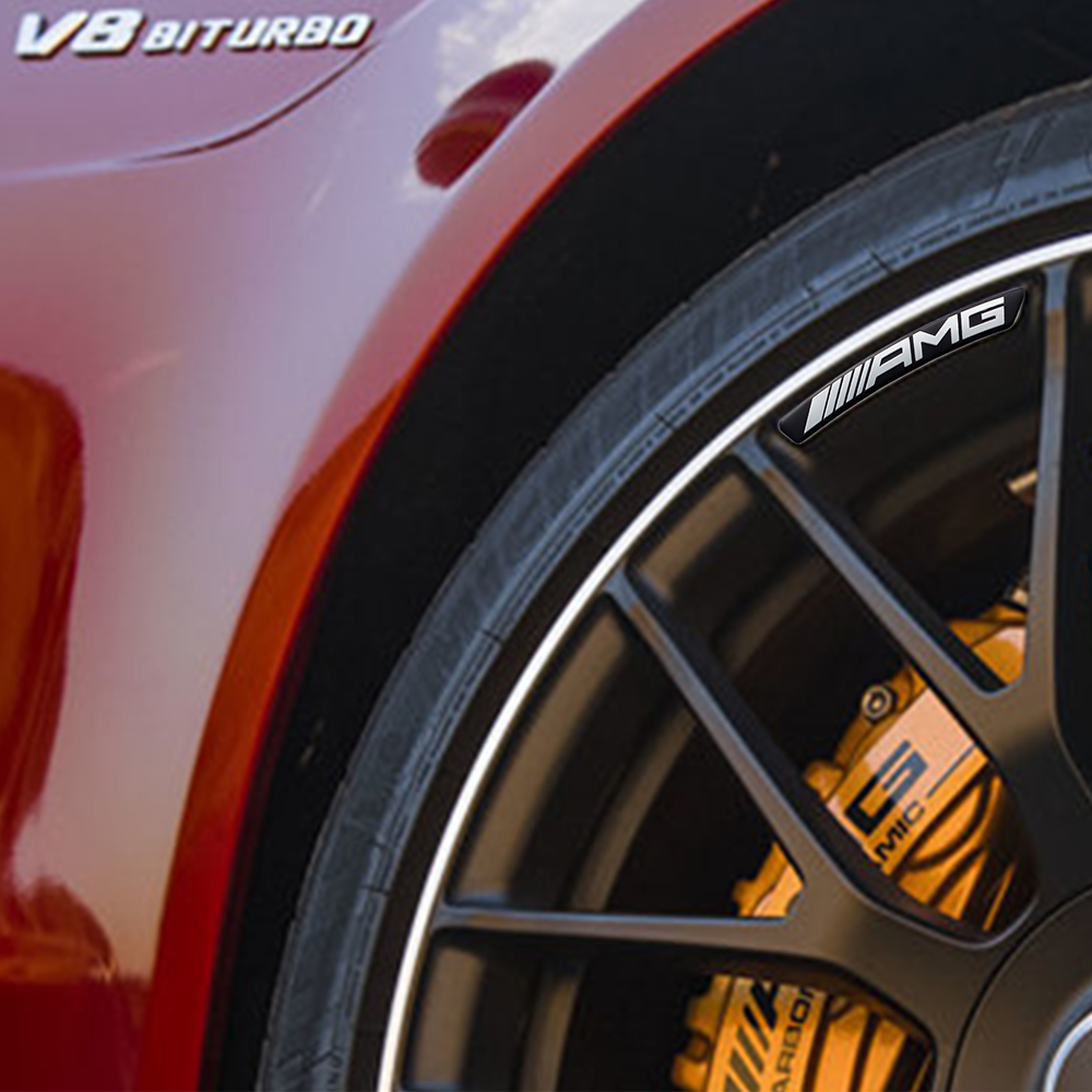 4PCS Fo AMG Sport Aluminum Wheels Rim Sticker Badge Decorate Decal Black Silver Mercedes-Benz