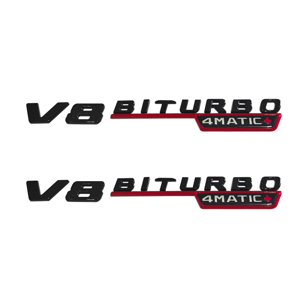 2Pcs 2021-2026 AMG ABS V8 BITURBO 4MATIC+ Letter Side Fender Gloss Black Red Benz A1678176600