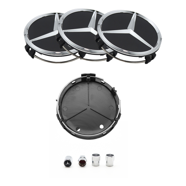 4PCS 2005-2017 CLS550 SLK350 SLK55 AMG 75mm ABS Wheel Center Caps Gloss Black Chrome Mercedes Benz 171-400-01-25-9040