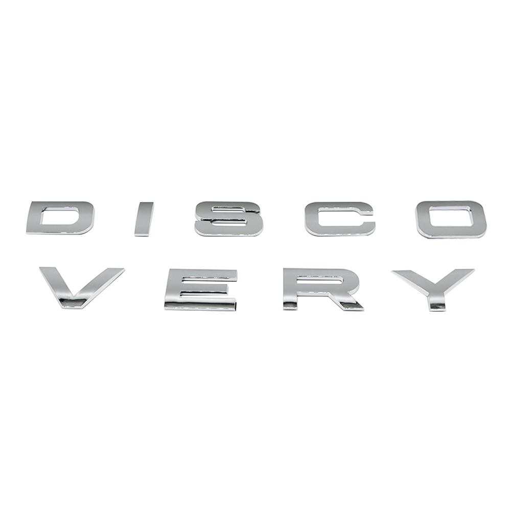 1pc Discovery Plastic Front Hood / Rear Tailgate Letters Sticker Glossy Silver Land Rover 
