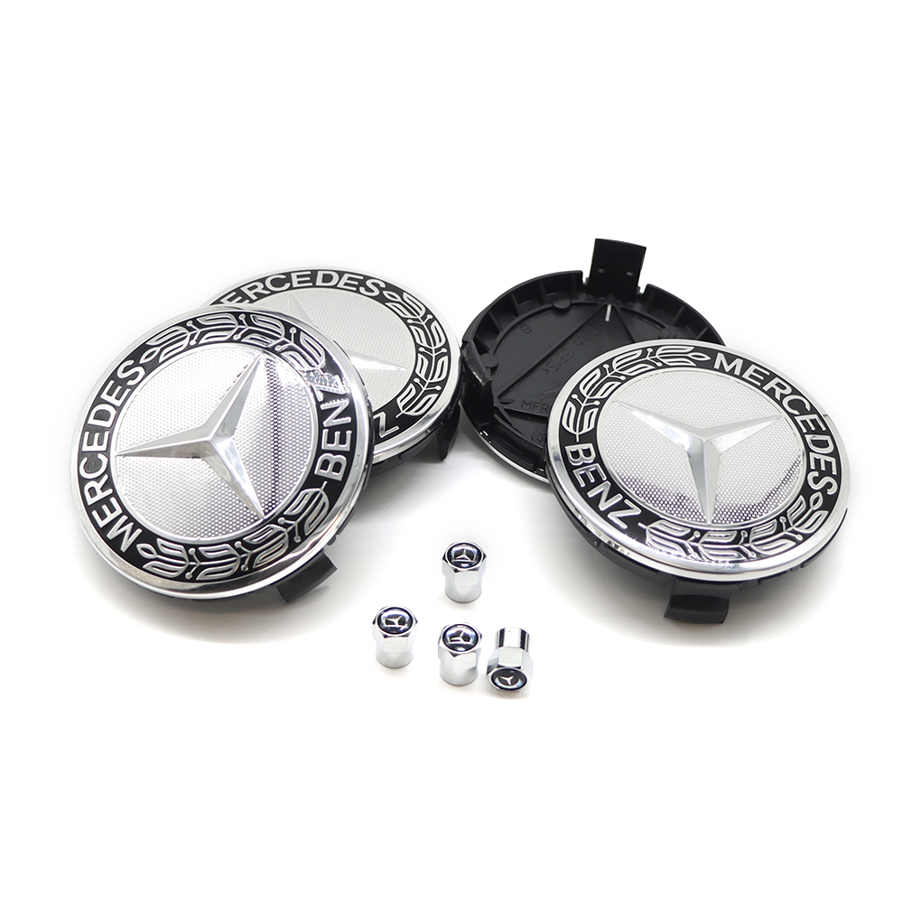 4Pcs 2017-2023 Benz ABS 75mm  Wheel Center Caps Black Silver Wreath Mercedes-Benz 171-400-01-25-7P70