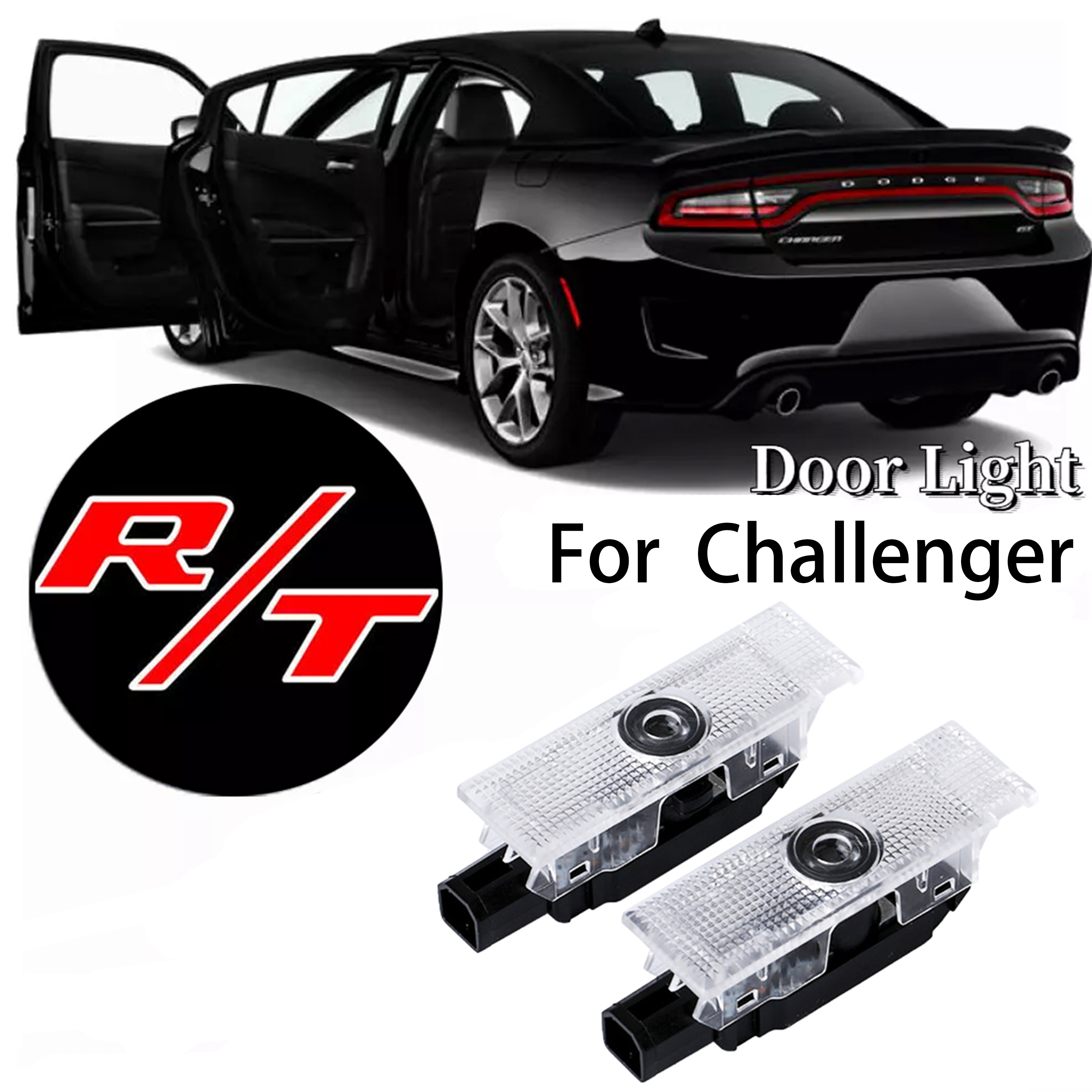 2pcs For 2008-2023 Challenger R/T HD Car LED Door Courtesy Puddle projector Light Red Dodge 