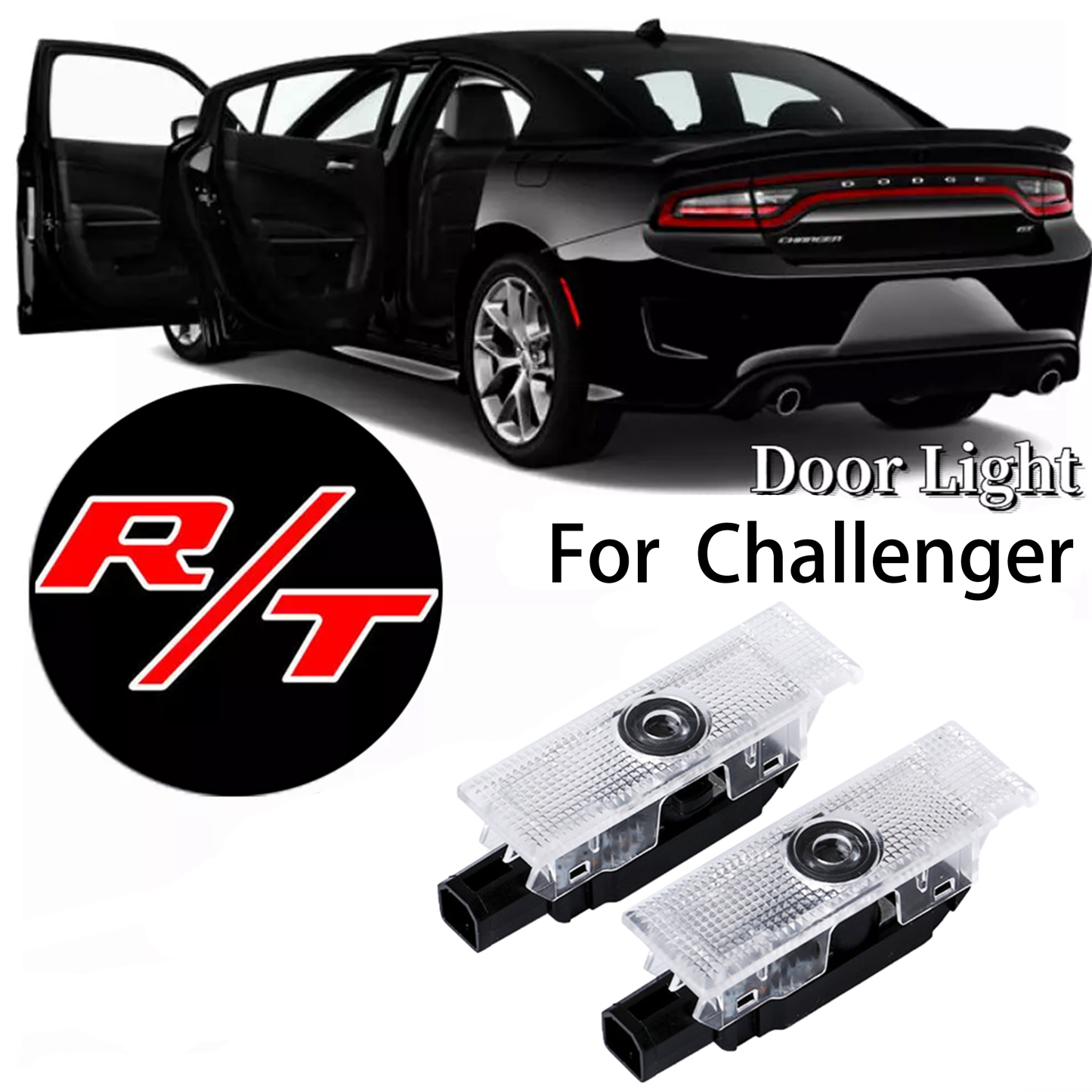 2pcs For 2008-2023 Challenger R/T HD Car LED Door Courtesy Puddle projector Light Red Dodge 