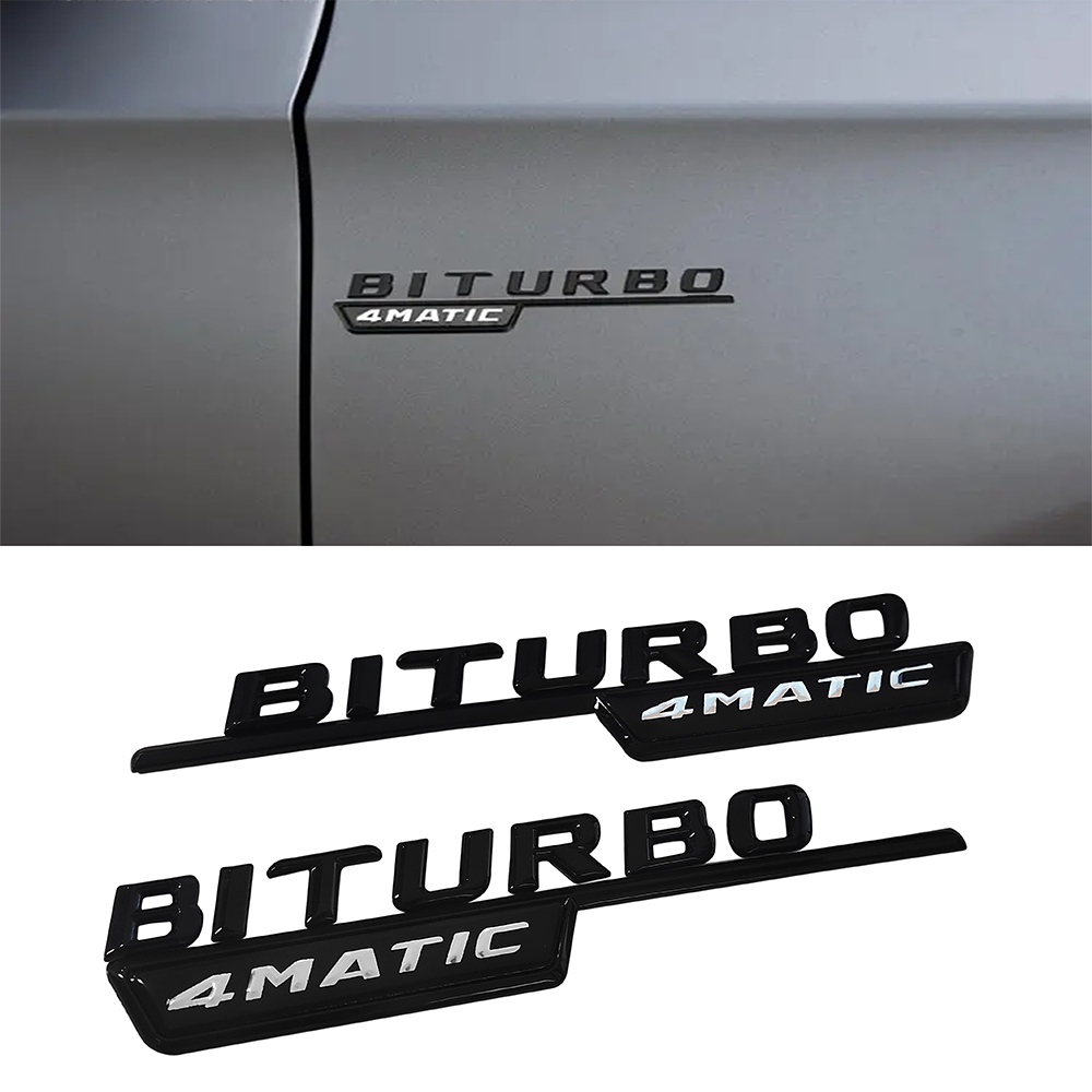 2PCS For 2016-2023 AMG C43 C450 GLC43 ABS BiTurbo 4Matic Side Fender Badge Gloss Black A 205 817 26 01