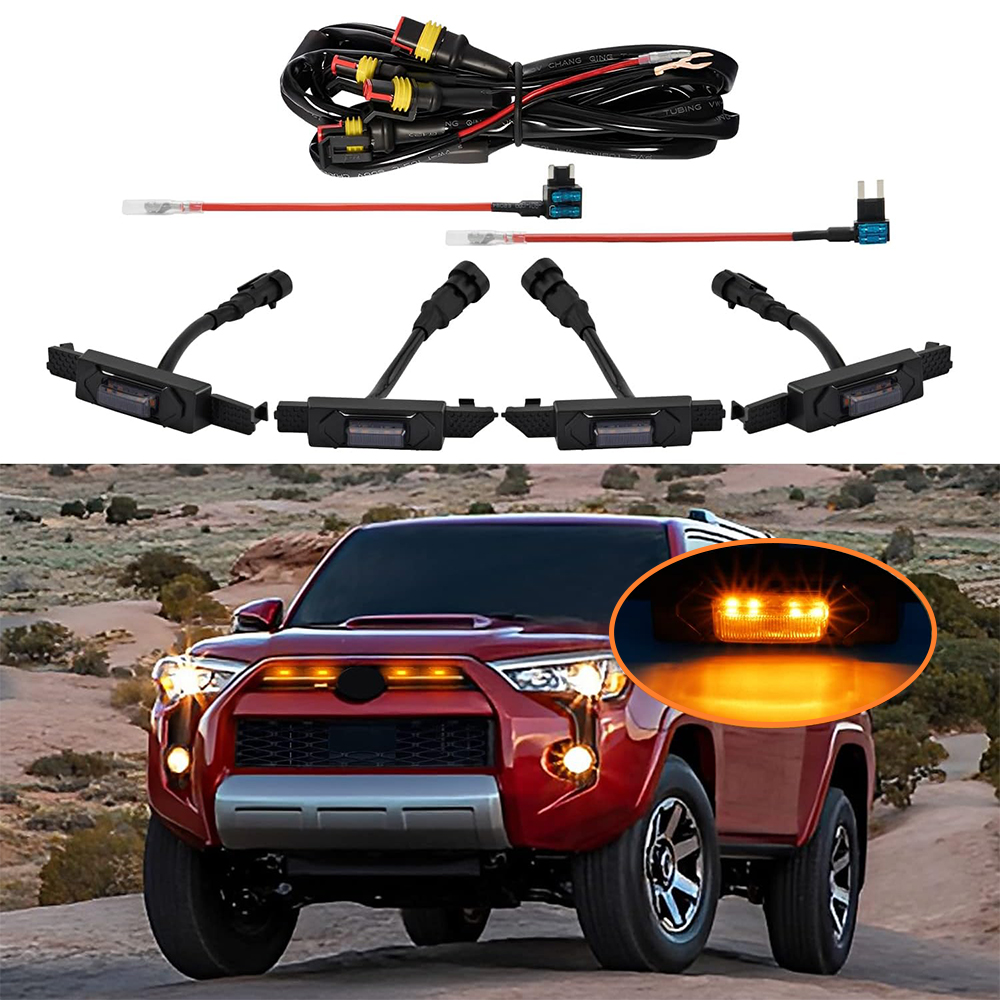 4PCS 2020-2024 4Runner ABS Plastic Front Center Grill LED Lights Amber Toyota