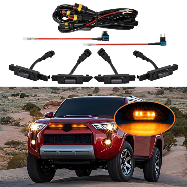 4PCS 2020-2024 4Runner ABS Plastic Front Center Grill LED Lights Amber Toyota
