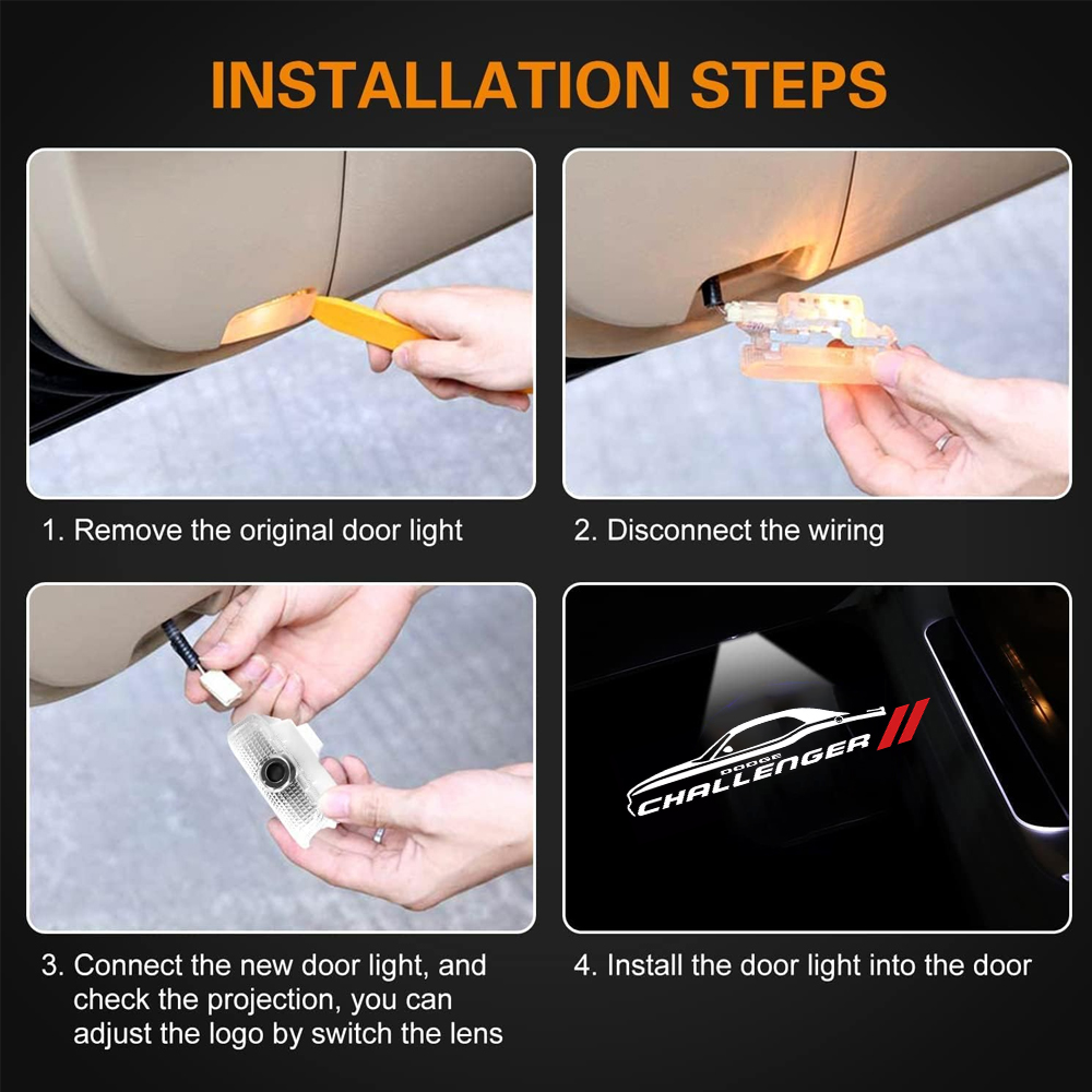 2PCS Challenger 2008-2023 Quartz Glass Never Fade Ghost LED Door Step Courtesy Shadow Lights Dodge