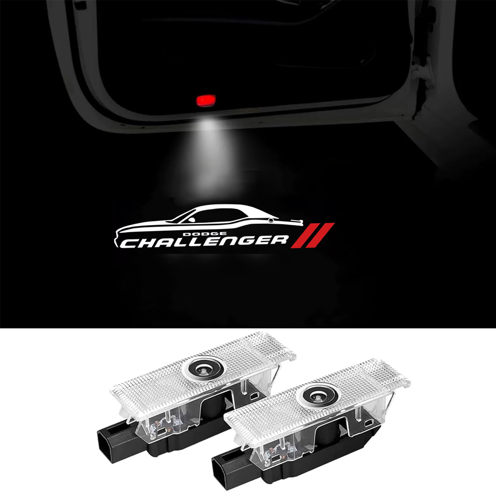 2pcs For 2008-2023 Challenger // Car LED Door Projector Puddle Lights HD Lamps White Red Dodge 