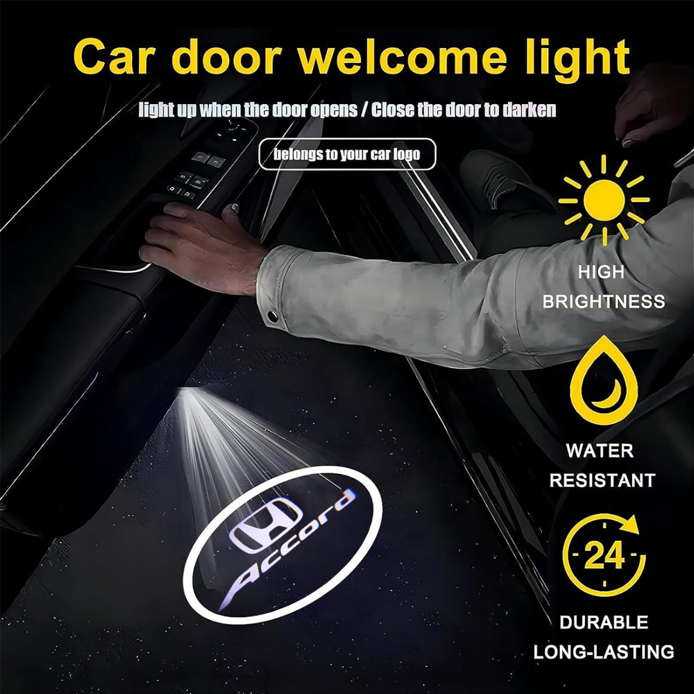 2pcs For 2014-2022 Accord PC&Aluminum Alloy Car LED Door Courtesy Puddle projector Light White Honda