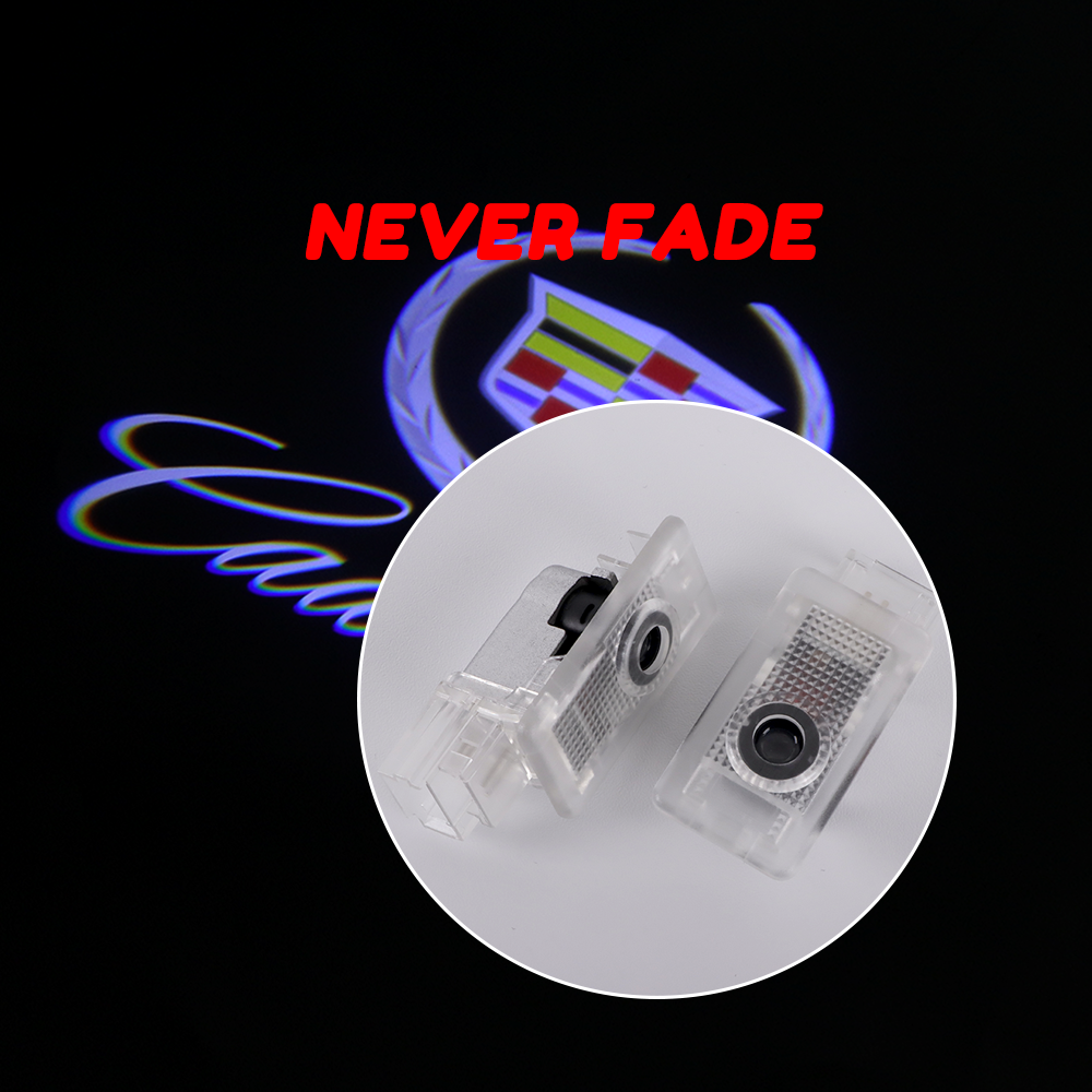 2PCS ATS XTS 2013-2022 Quartz Glass Non-fading Ghost LED Door Step Courtesy Shadow Lights Multicolor Cadillac