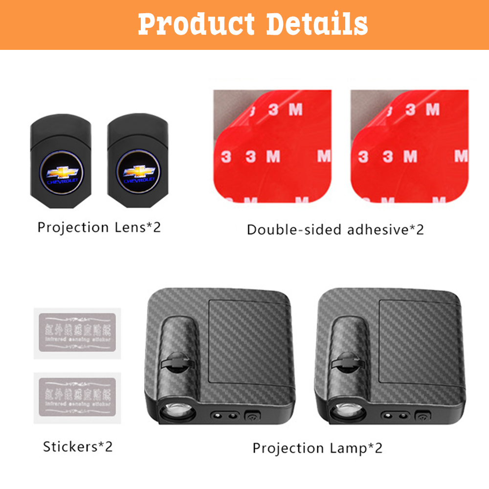 2PCS Projector emblem Ghost Courtesy Door Step LED Light Universal Chevrolet 
