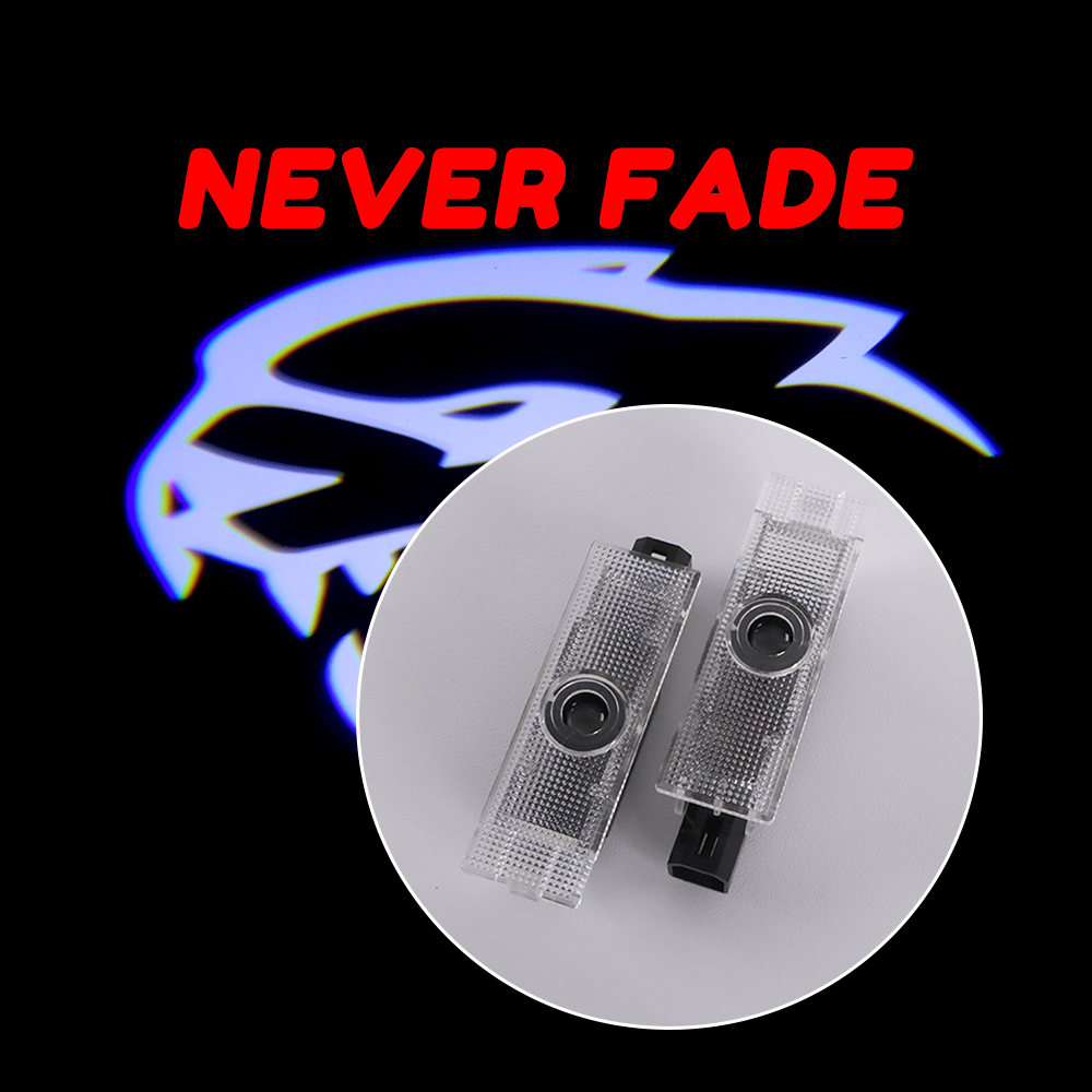 2PCS Challenger Hellcat 2008-2023 Quartz Glass Never Fade Ghost LED Door Step Courtesy Shadow Lights White Dodge