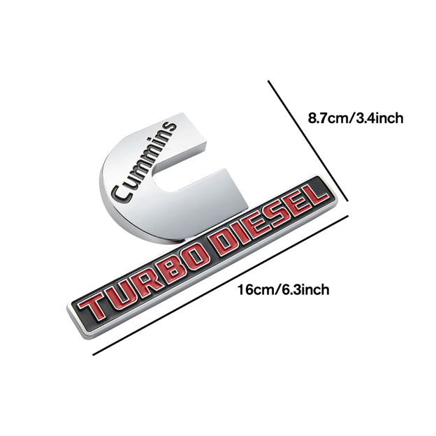 Dodge RAM 2500 3500 Side Fender Cummins Turbo Diesel Emblems Badges Left & Right Nameplates Chrome Red 2PCS SET