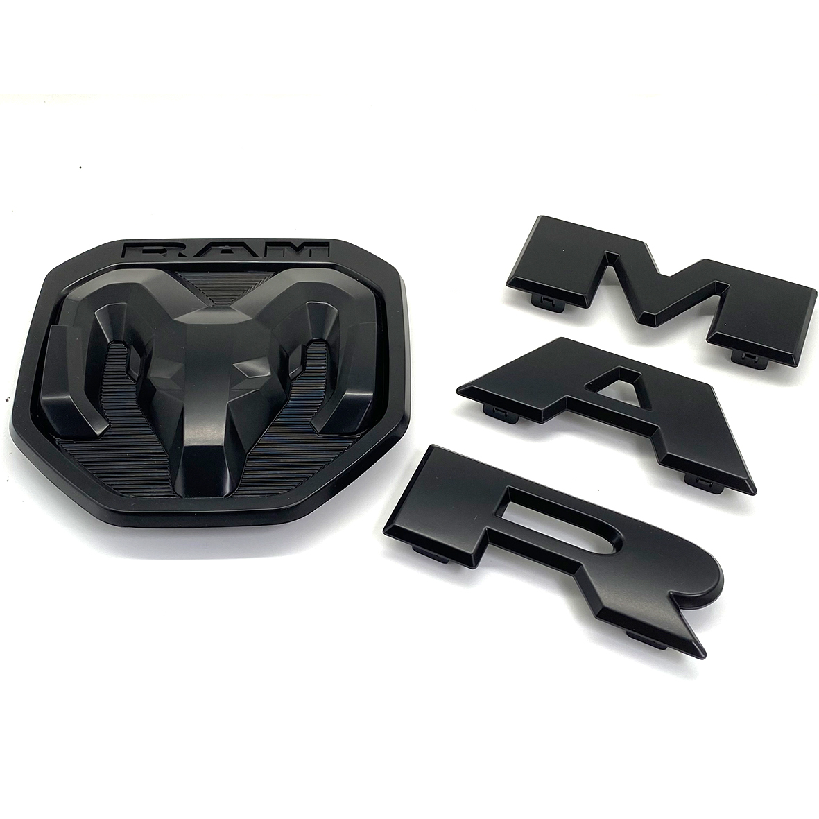 Dodge RAM 1500 2019-2023 Front Grille Emblem & Rear Tailgate Rams Head Emblem ABS 3D Trunk Lid Replacement Badge Matte Black