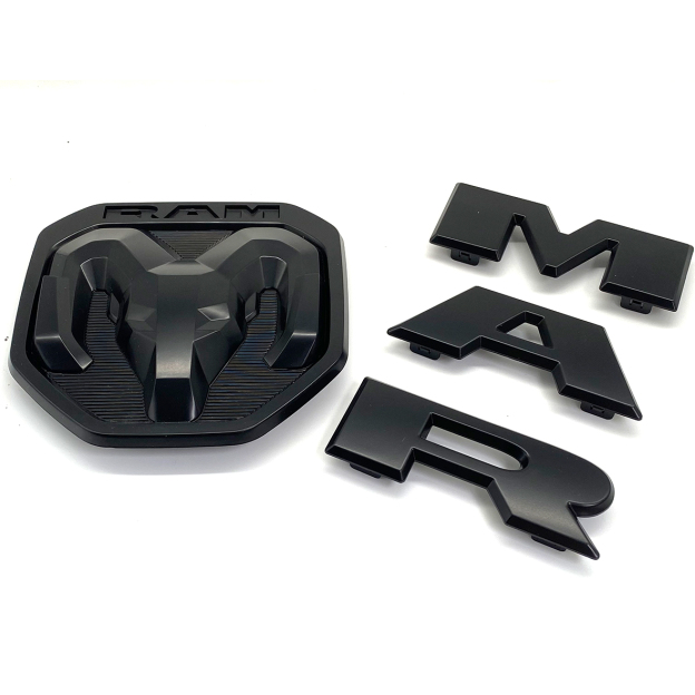 Dodge RAM 1500 2019-2023 Front Grille Emblem & Rear Tailgate Rams Head Emblem ABS 3D Trunk Lid Replacement Badge Matte Black