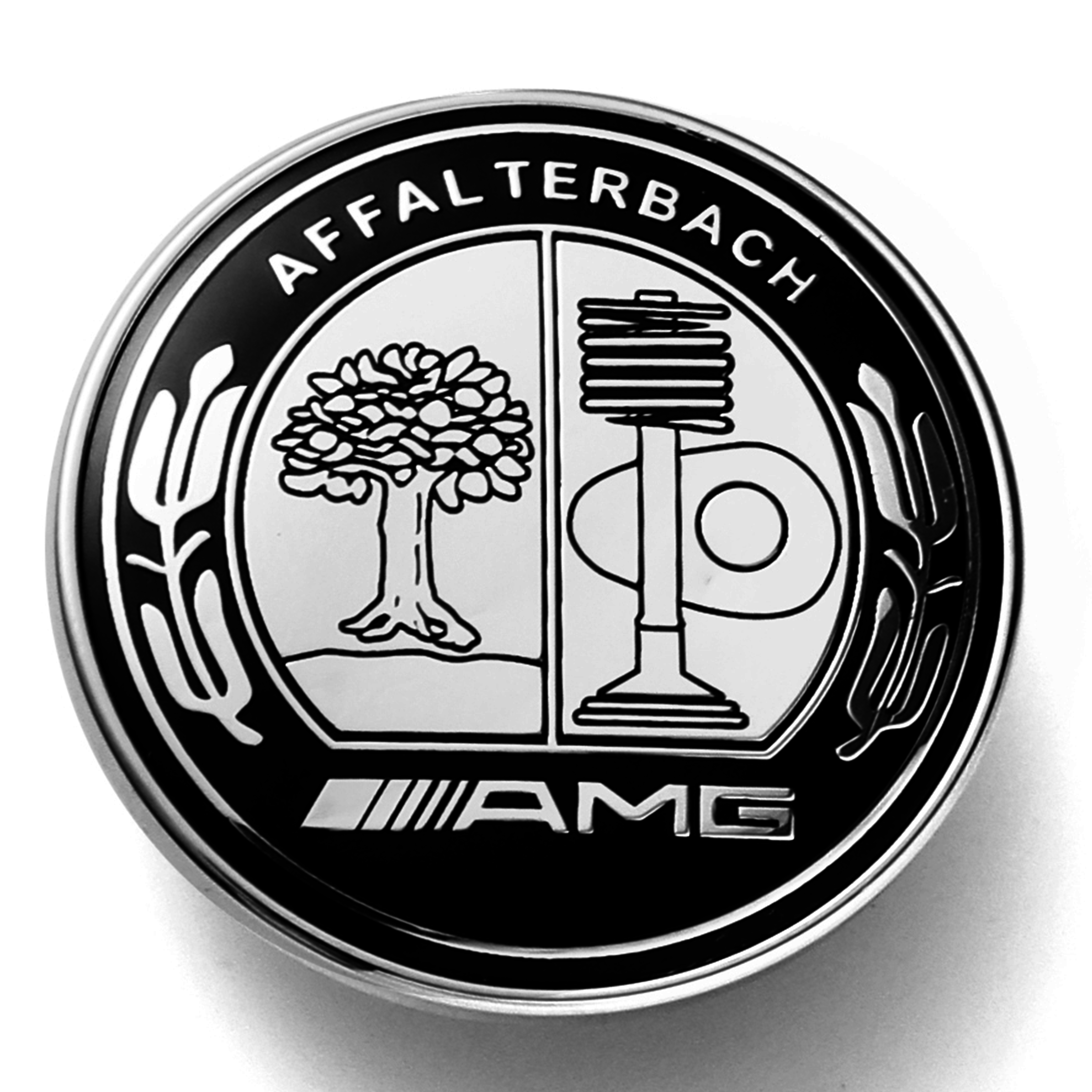 Mercedes Benz Affalterbach AMG Emblem CHROME BLACK Apple Tree Flat 57mm 3D Front Hood Round Badge
