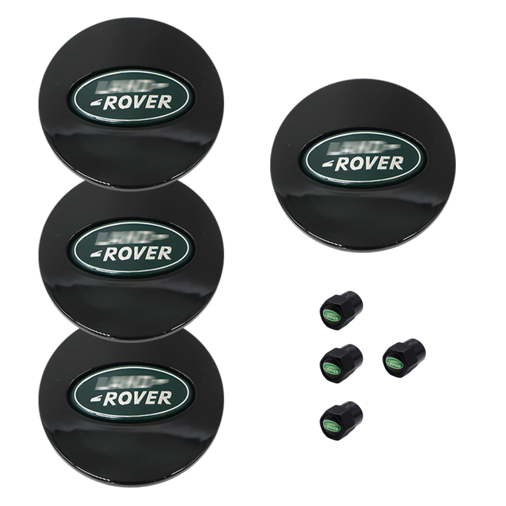 Classic Green: 62mm Center Caps & Valve Stem Caps Set for Land Rover